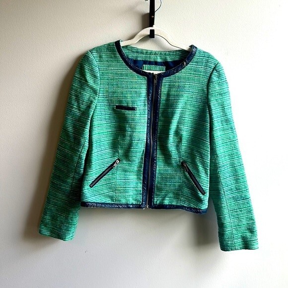 The Limited Green and Blue Woven Zipper Blazer Zippered Pockets Size L - Picture 1 of 7